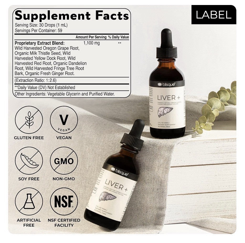 Blisque Liver +  Detox Cleanse Repair Liver Support Natural 2oz 59 Servings