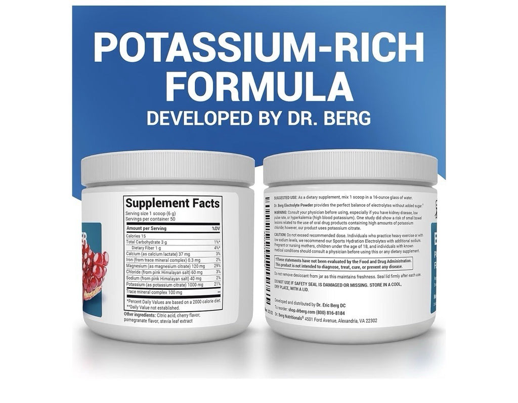 Dr. Berg Electrolyte Powder Pomegranate & Cherry Flavor Keto Friendly 50Servings