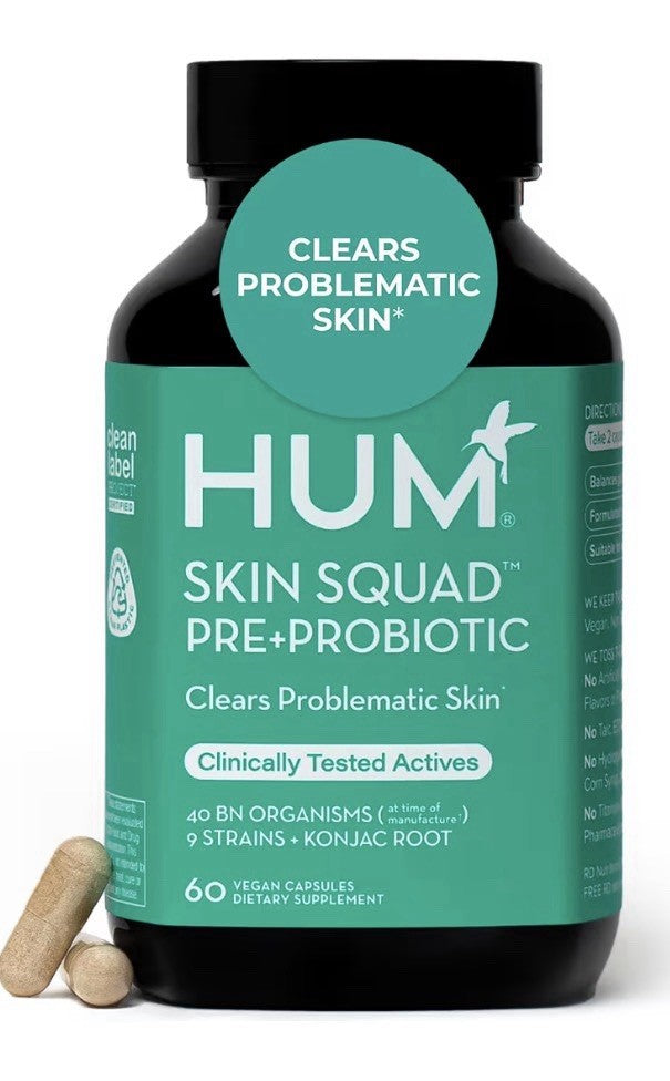 HUM Skin Squad Pre + Probiotics for Women and Men Skin Care Supplement 60calsule