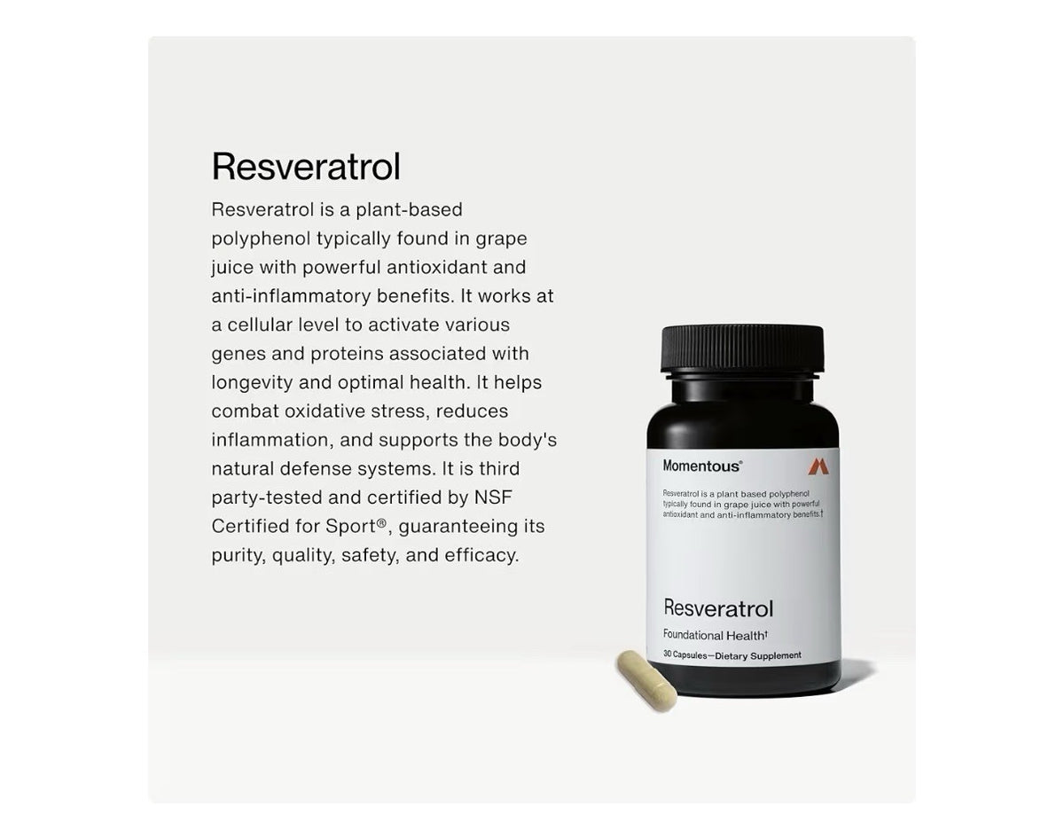 Momentous Resveratrol Foundational Health Healthy Aging Brain Heart Support 30ca