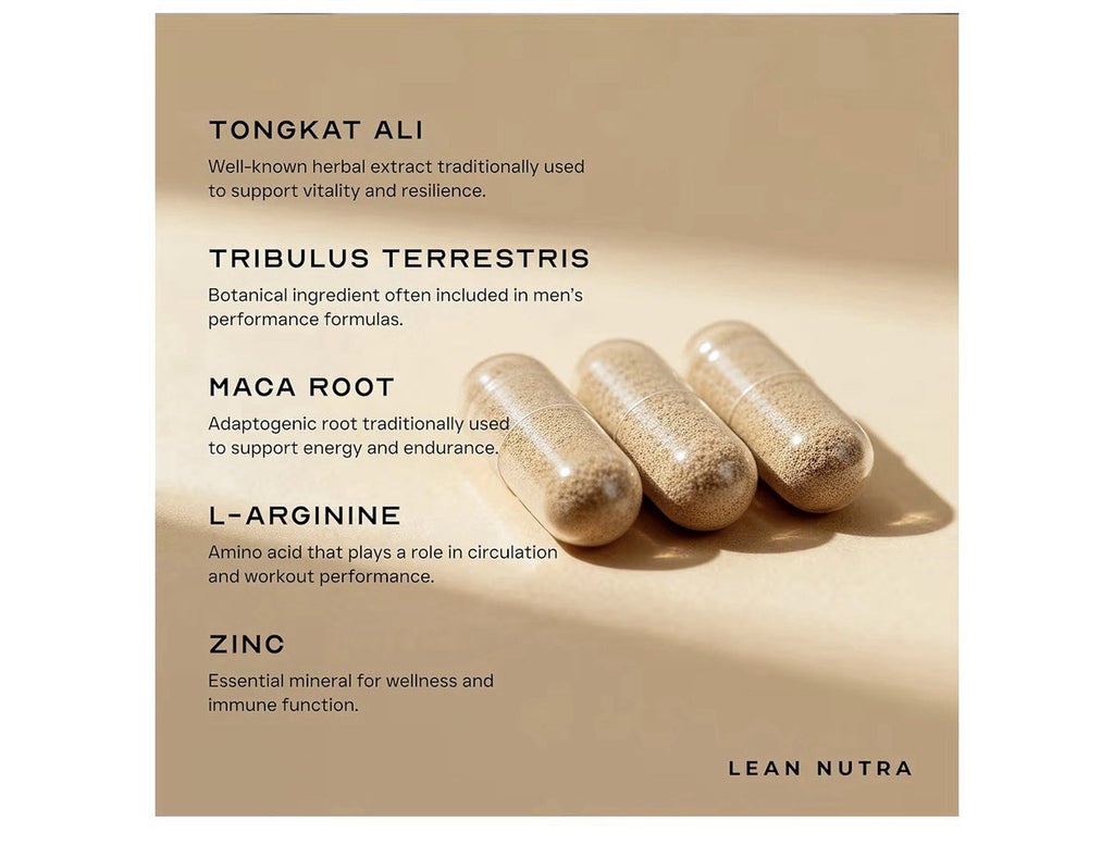 LEAN Nutraceuticals Testosterone Booster for Men Workout Energy Libido 180 Caps