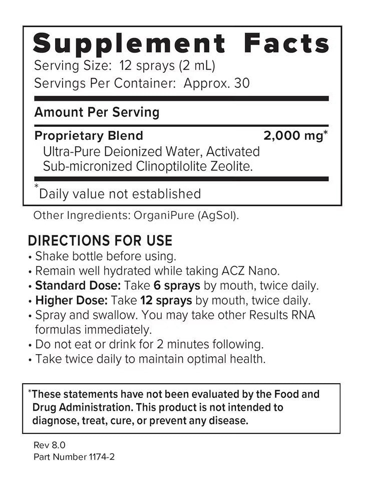 Results RNA ACZ Nano Zeolite Extra Strength Advanced Cellular Zeolite 60ml