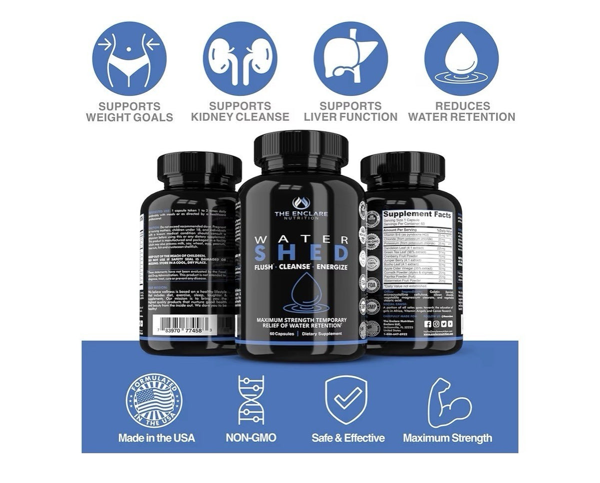 THE ENCLARE NUTRITION WATER SHED Flush Cleanse Energize Water Retention 3 Pack