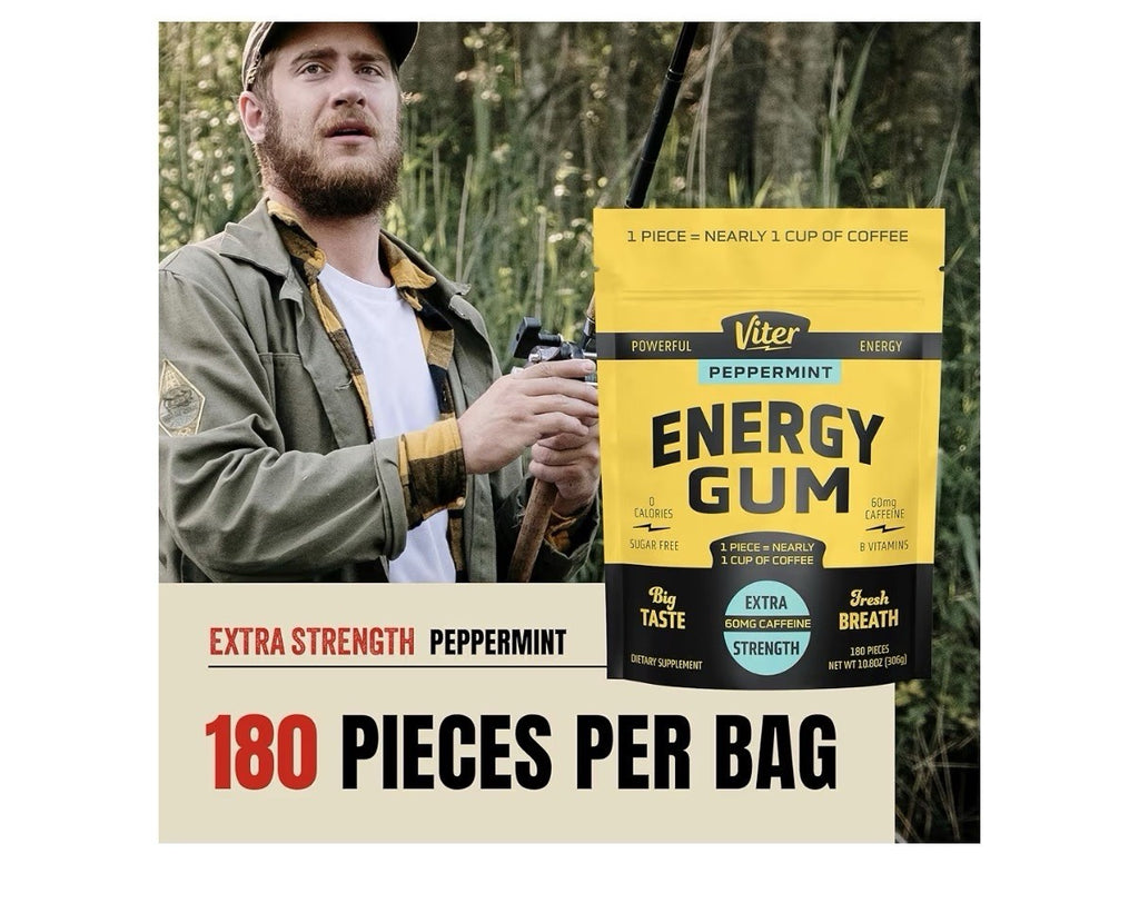 Viter Energy Gum Peppermint Vitamin B3 B6 B9 B12 Caffeinated Total 180 Pieces