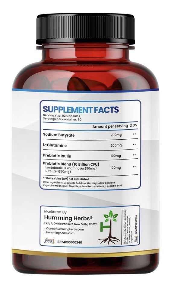Humming Herbs Sodium Butyrate+ 4-in-1 Digestive Support Gut Health 180 Capsules