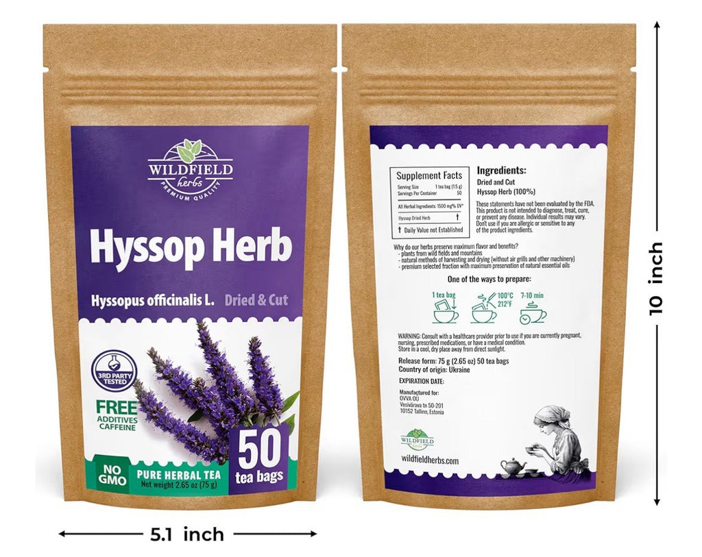 Wildfield Hyssop tea  Dried Herb Herbal (Hyssópus Officinális) Hissop 50 Teabags