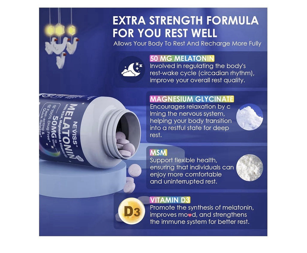 NEVISS Melatonin 50 mg With MSM, Magnesium, Vitamin D3 Fast Acting 60 Tablets