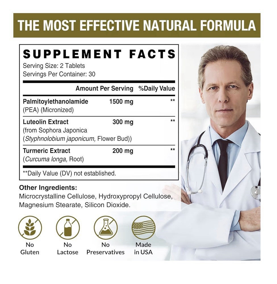 Rosmolo PEA Luteolin & Tumeric Palmitoylethanolamide Discomfort Management 60Tab