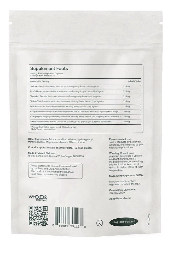 Adapt Naturals MYCO Bio-Avail Full Spectrum blend of 8 Superfood Mushrooms 120ca