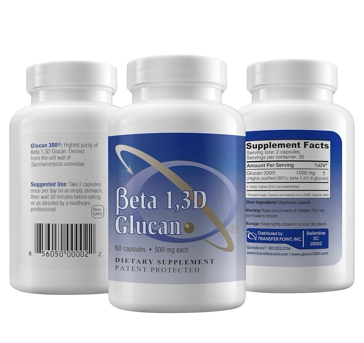 Transfer Point Beta 1,3D Glucan Immune Support 500 mg Dietary Supplement 60 Caps