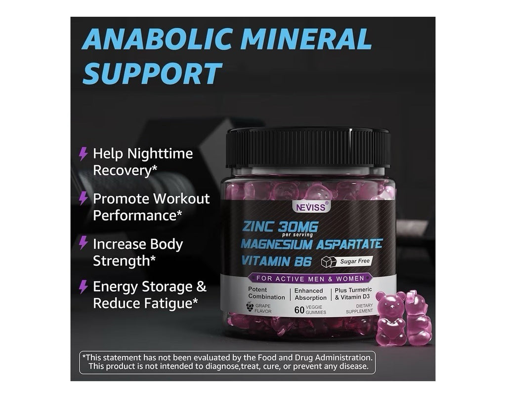 Neviss Zinc Magnesium Aspartate Vitamin B6 Recovery Post Workout 2 Pack Gummies