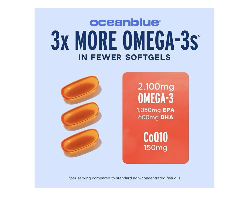 2 Pack Oceanblue Omega 3 2100 w/ CoQ10 Triple Strength Fish Oil Combo Supplement