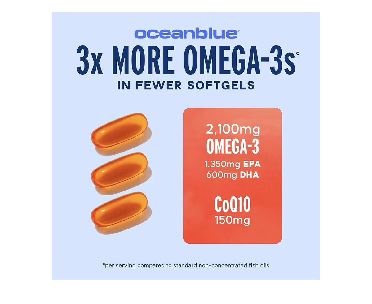 2 Pack Oceanblue Omega 3 2100 w/ CoQ10 Triple Strength Fish Oil Combo Supplement