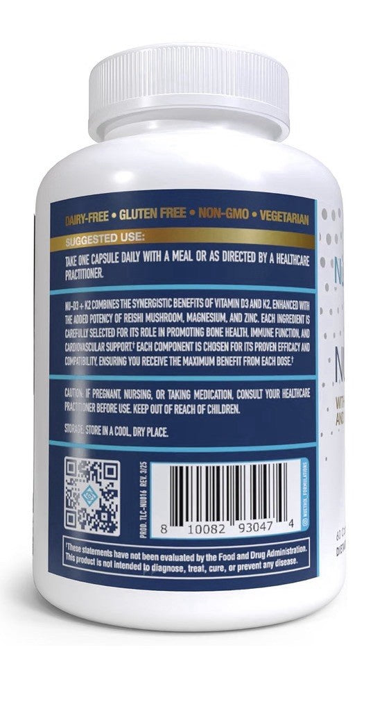 NuEthix Formulations NU-D3 + K2 With Reishi Mushroom And Cofactors 60 Capsules