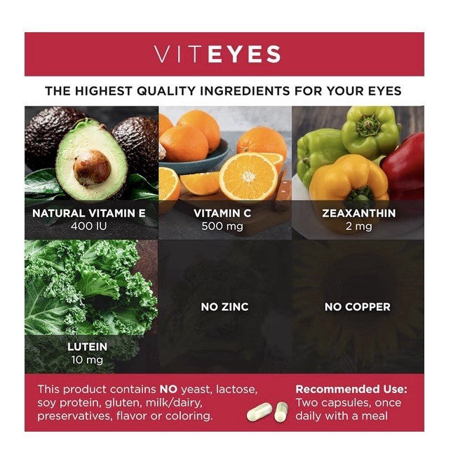Viteyes AREDS 2 Zinc Free Macular Support Allergen Free Eye Vision Health 60caps
