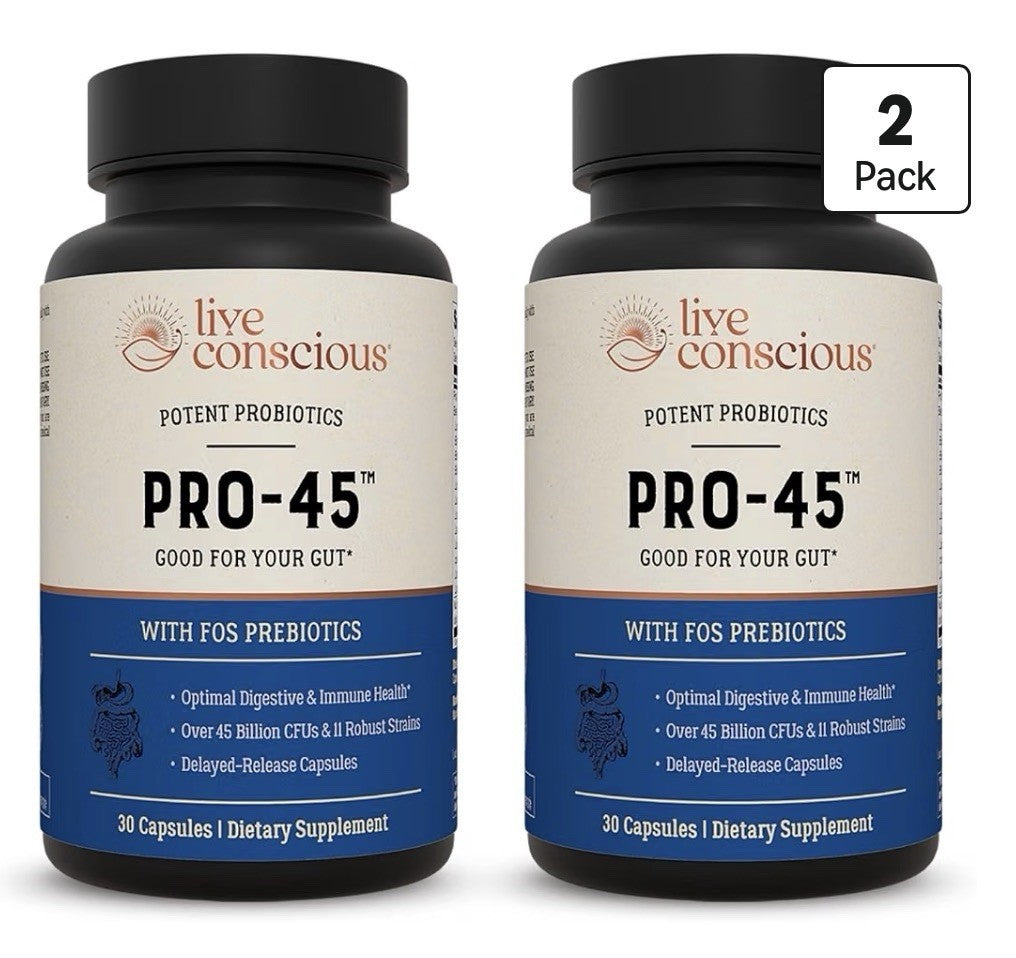 Live Conscious PRO 45 Probiotics With FOS Prebiotics for Women & Men 2 Pack