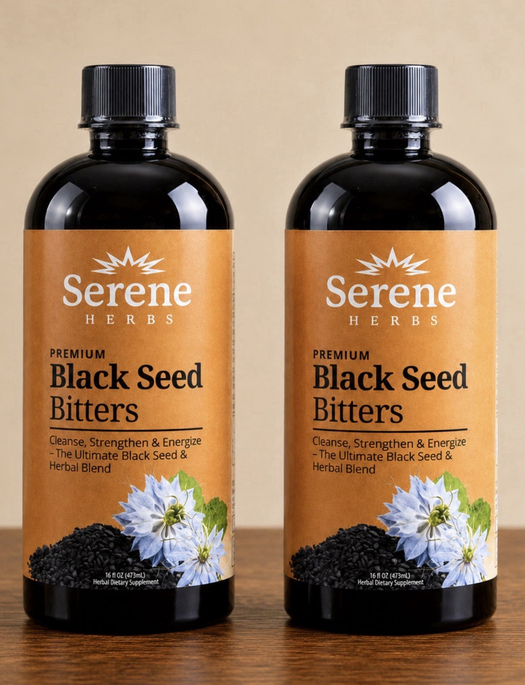 2 Pack Serene Herbs Black Seed Bitters Premium Cleanse Strengthen Energize
