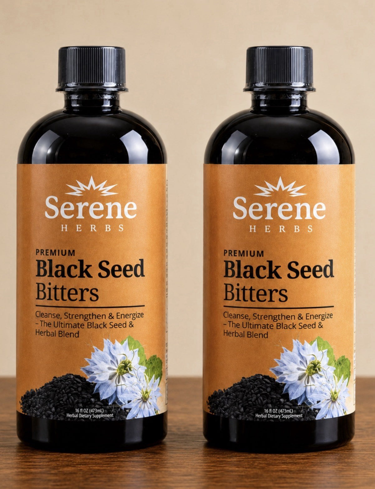 2 Pack Serene Herbs Black Seed Bitters Premium Cleanse Strengthen Energize