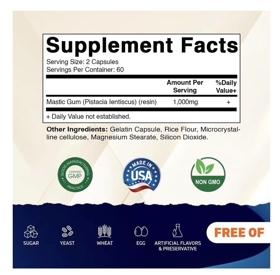 2Packs Vitmatic Mastic Gum 1000mg Gastrointestinal, Immune, Oral Health 240 Caps
