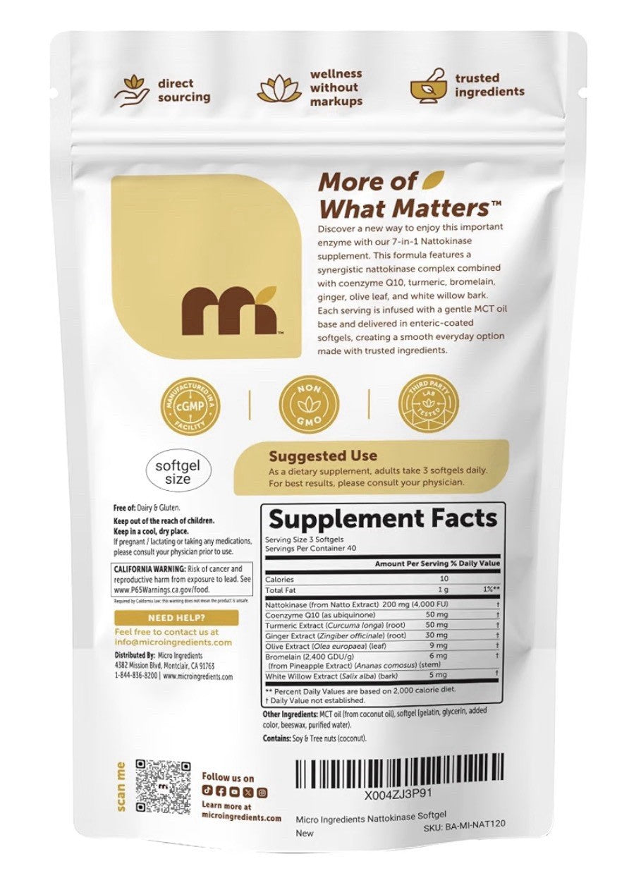 Micro Ingredients Nattokinase 4,000 FU Per Serving 120 Softgels