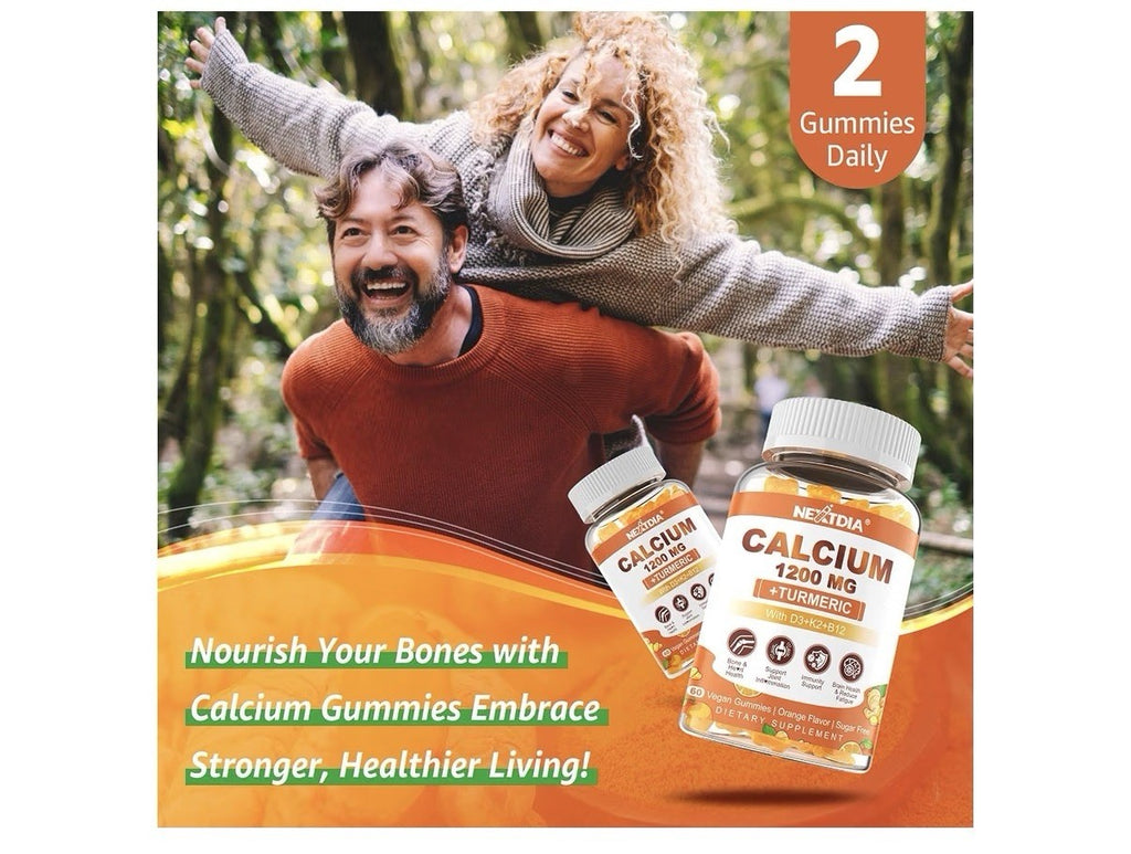 Nextdia Calcium 1200 MG + Turmeric With Vitamin D3 + K2 + B12 60 Gummies