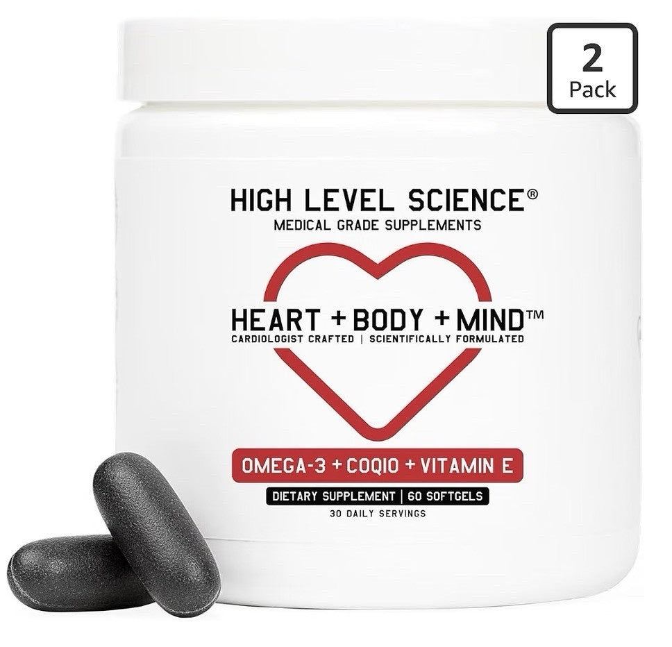 2 Pack High Level Science Omega-3 CoQ10 Vitamin E Heart Body Mind Health