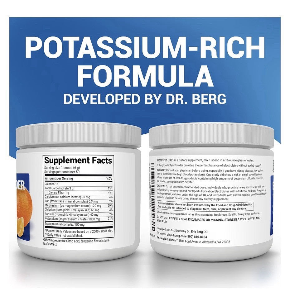 Dr. Berg Electrolyte Powder Tangerine Flavor Keto Friendly 50 Servings Drink Mix