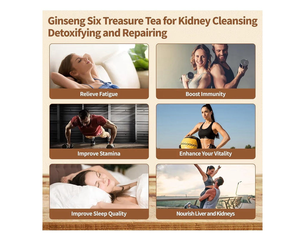 Solisleaf Ginseng Six Treasure Herbal Antioxidant Kidney Detox Cleanse 60Teabgas