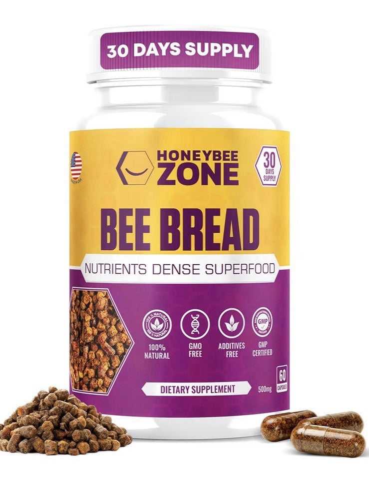 HONEYBEEZONE Bee Bread Nutrients Dense Superfood Energy Immune Support 60capsule
