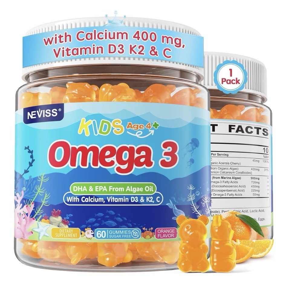 Neviss Omega 3 Gummies Kids Age 4+ DHA & EPA From Algae Oil 60 Gummies