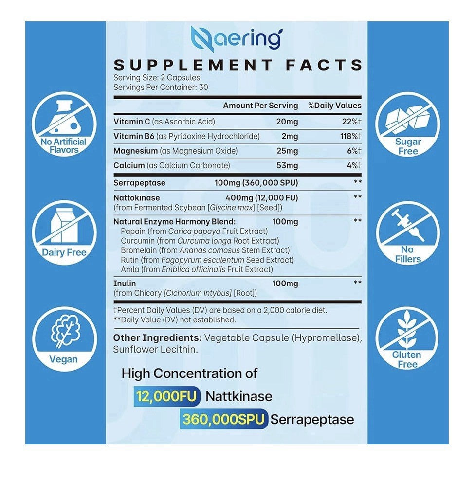 Naering Liposomal Nattokinase Serrapeptase Circulatory Digestive Health 2 Pack