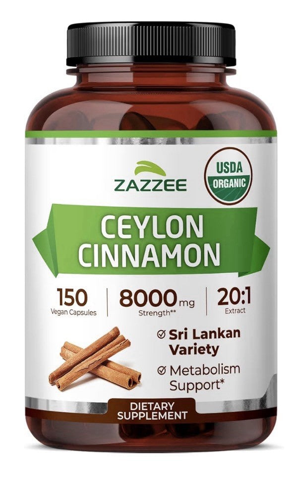 Zazzee Ceylon Cinnamon 150 Sri Lankan Variety Metabolism Support 150 Capsules