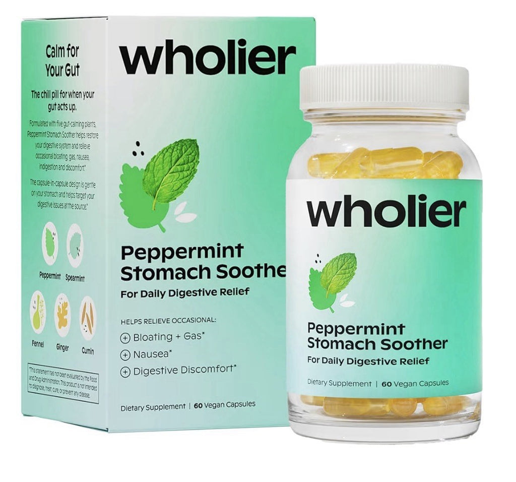 wholier Peppermint Stomach Soother Daily Digestive Relief Bloating Nausea 60caps