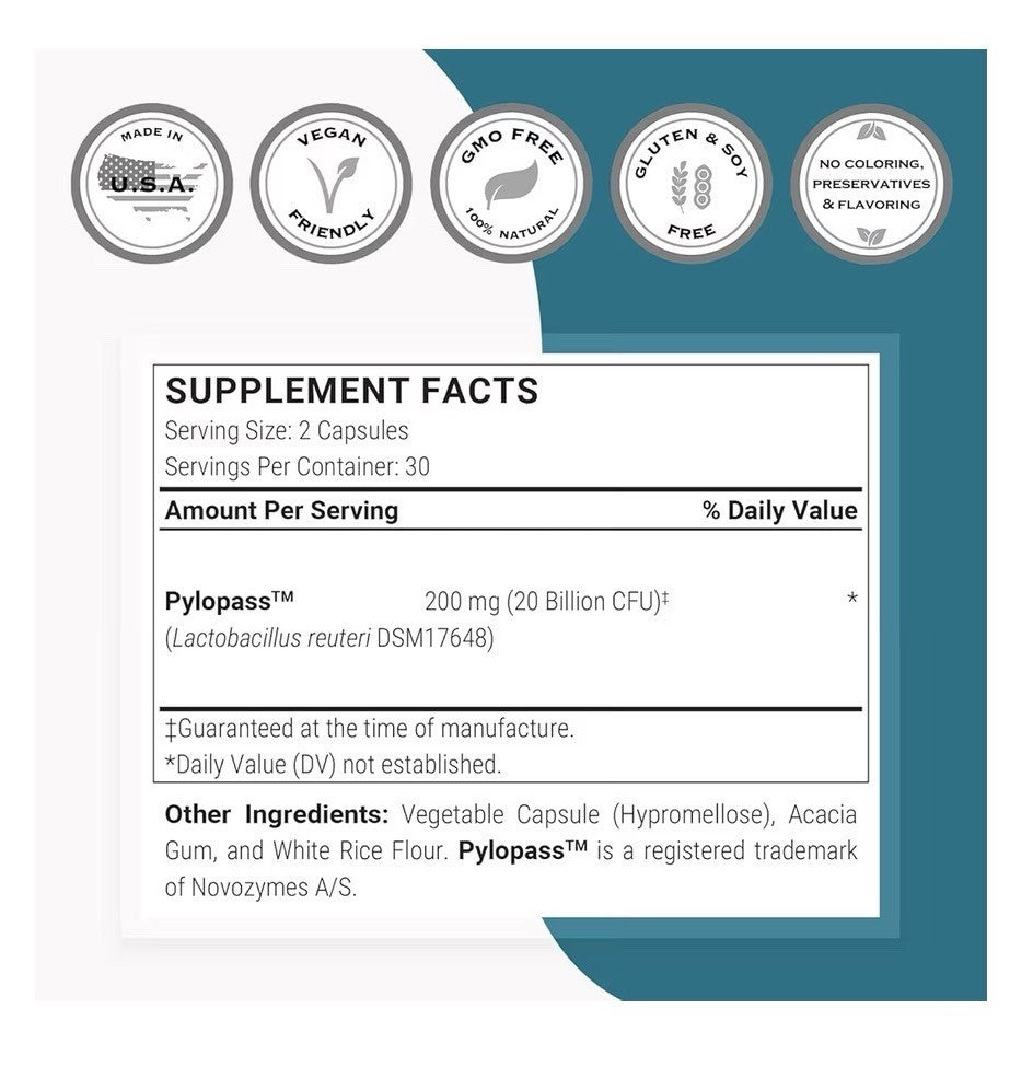 Supersmart H. Pylori Formula 20 Billion CFU per Day High Potency 60 Capsules