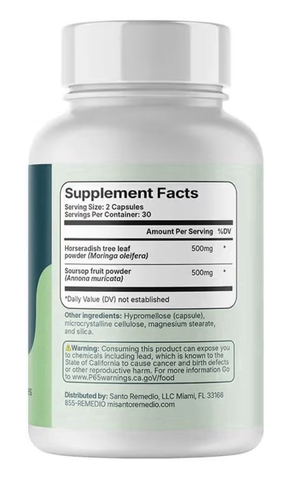 2 Pack Santo Remedio Moringa + Soursop Dietary Supplement Support Overall Health