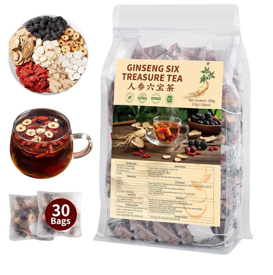Solisleaf Ginseng Six Treasure Herbal Antioxidant Kidney Detox Cleanse 30Teabgas