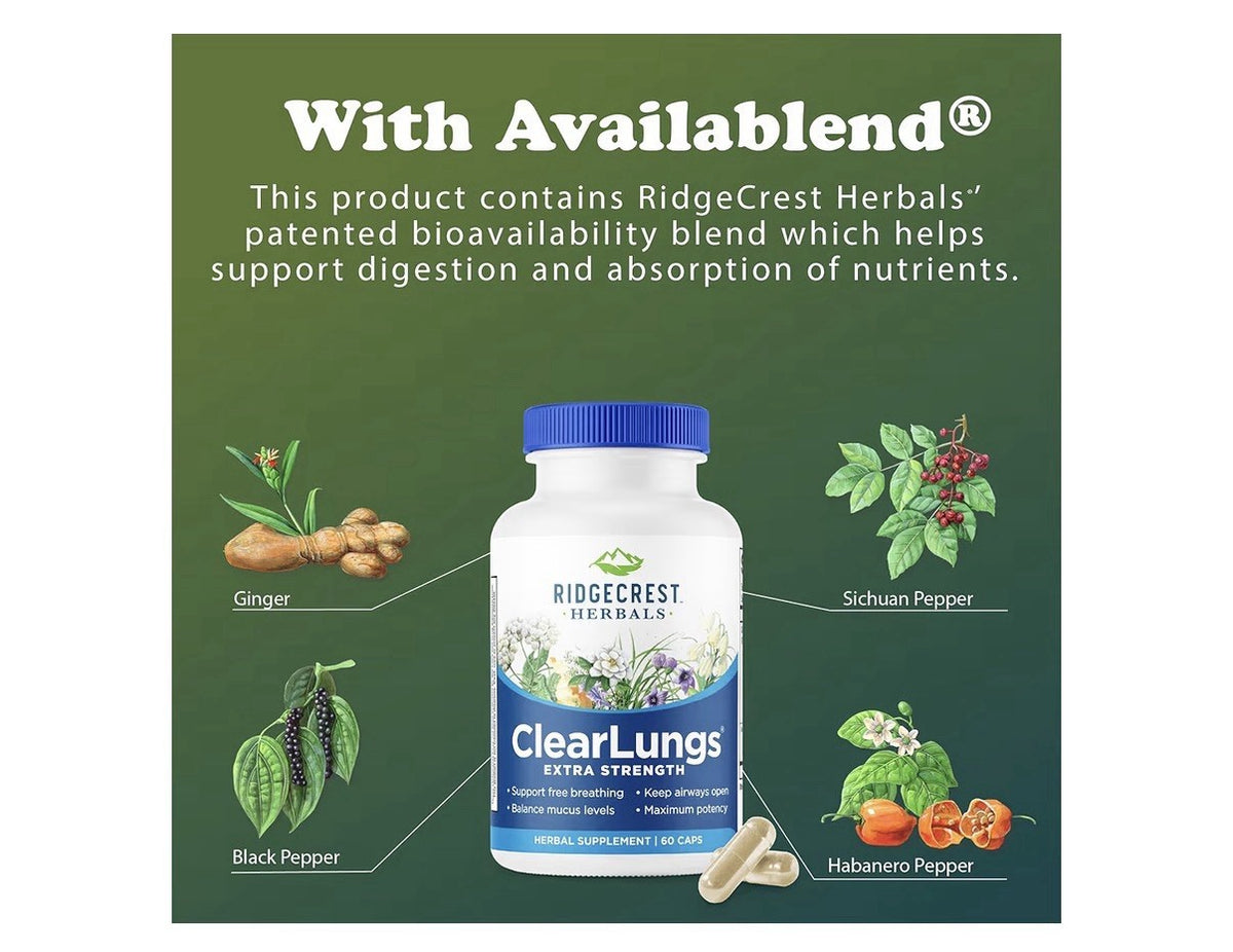 RidgeCrest Herbals ClearLungs Extra Strength Respiratory Keep Airways Open 60cap