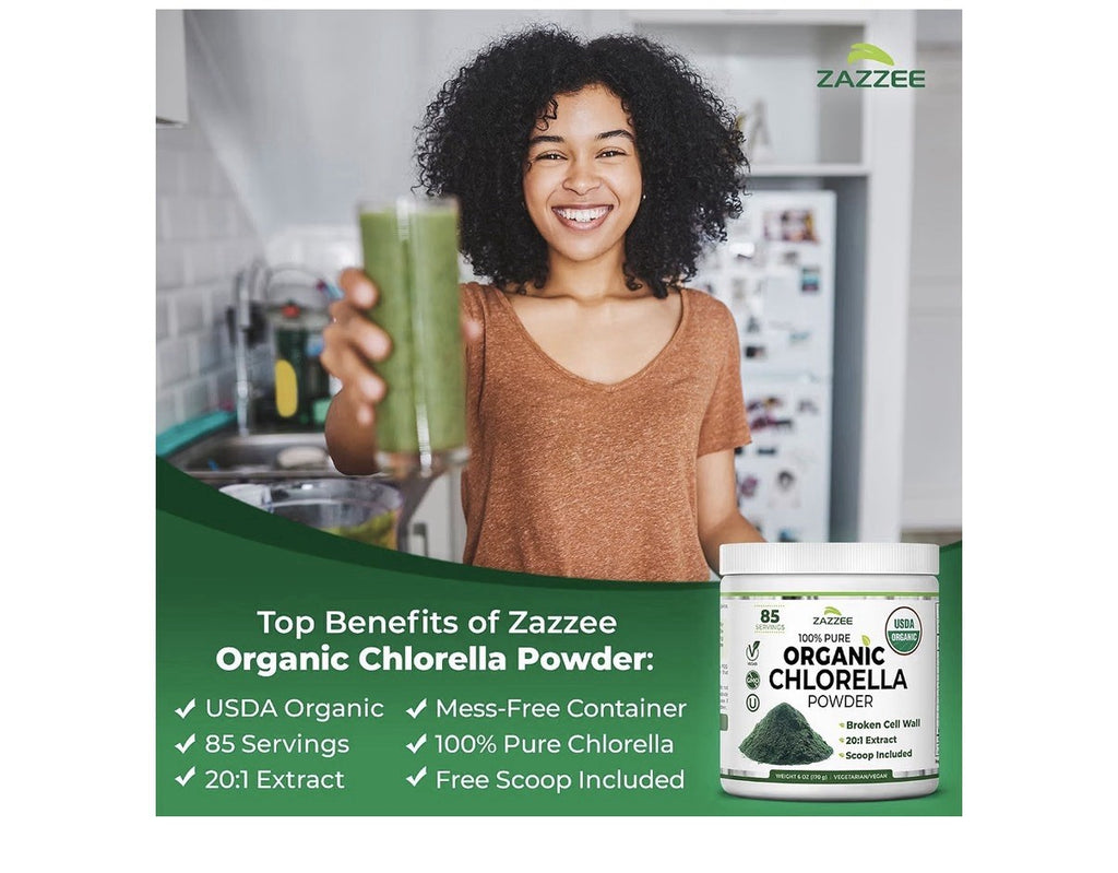 Zazzee Organic Chlorella Powder Broken Cell Wall 6 oz Pure 85 Servings