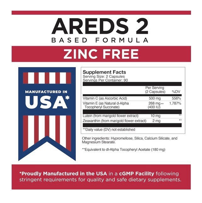 Viteyes AREDS 2 Zinc Free Macular Support Allergen Free Eye Vision Health 180cap