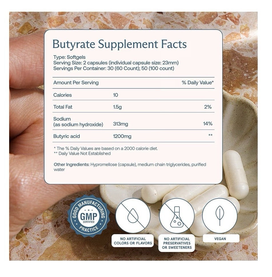 BodyBio Sodium Butyrate Postbiotic Gut Health Digestive Metabolic Balance 60caps