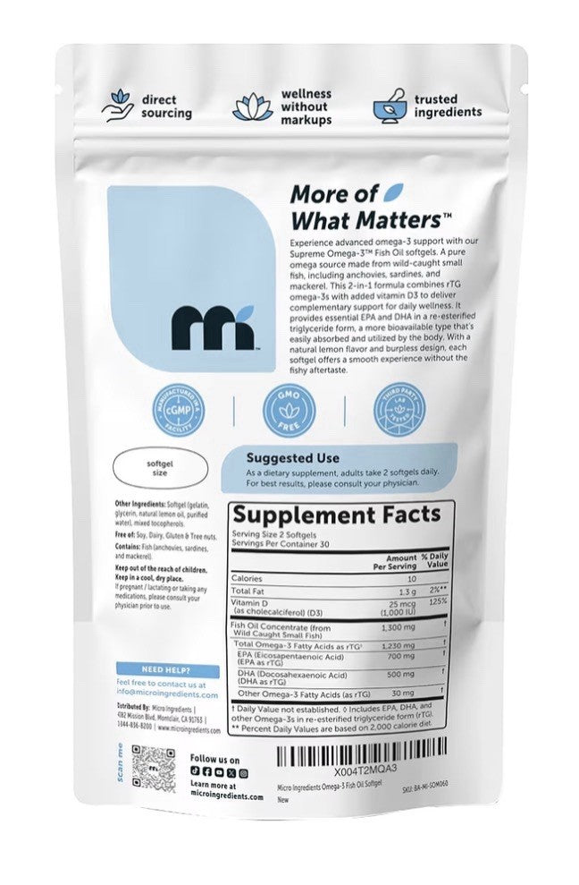 Micro Ingredients Supreme Omega-3 Fish Oil With EPA & DHA 60 Softgels