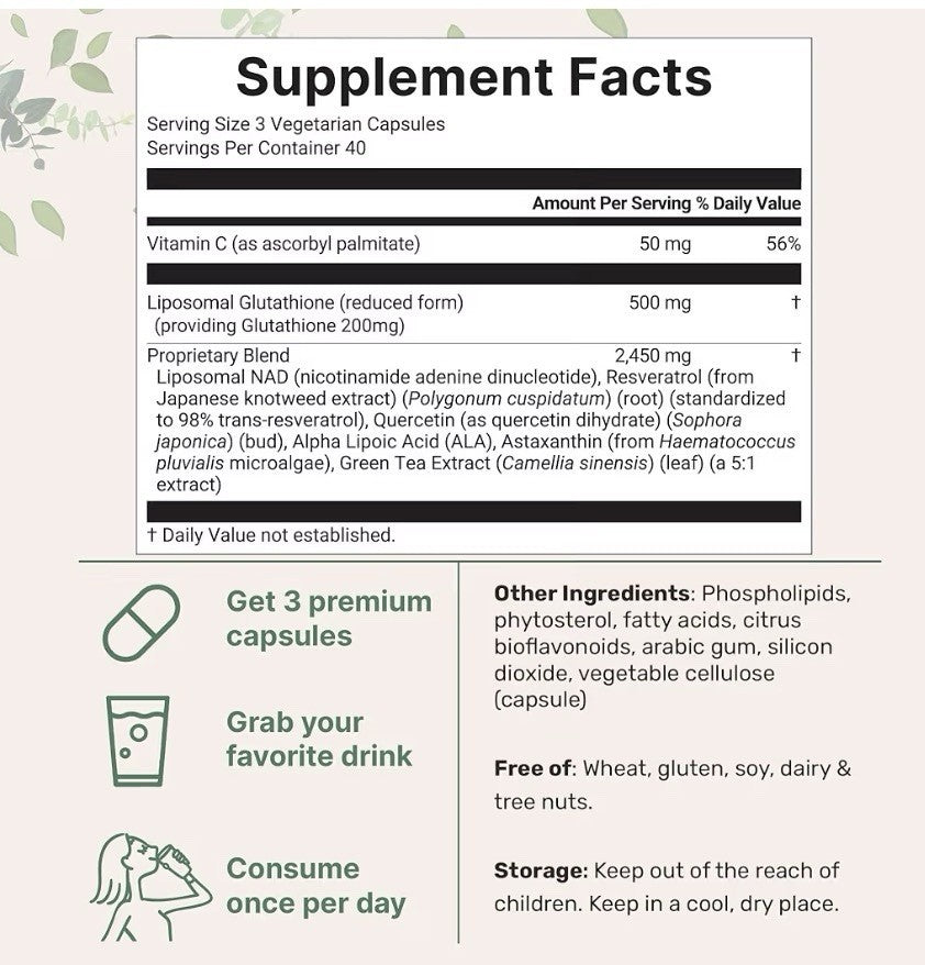 Micro Ingredients Liposomal Glutathione Complex 3,000 mg Per Serving 120 Capsule