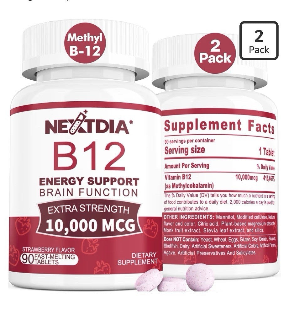 2 Pack Nextdia Vitamin B12 Energy Support Brain Function Extra Strength 10000mcg