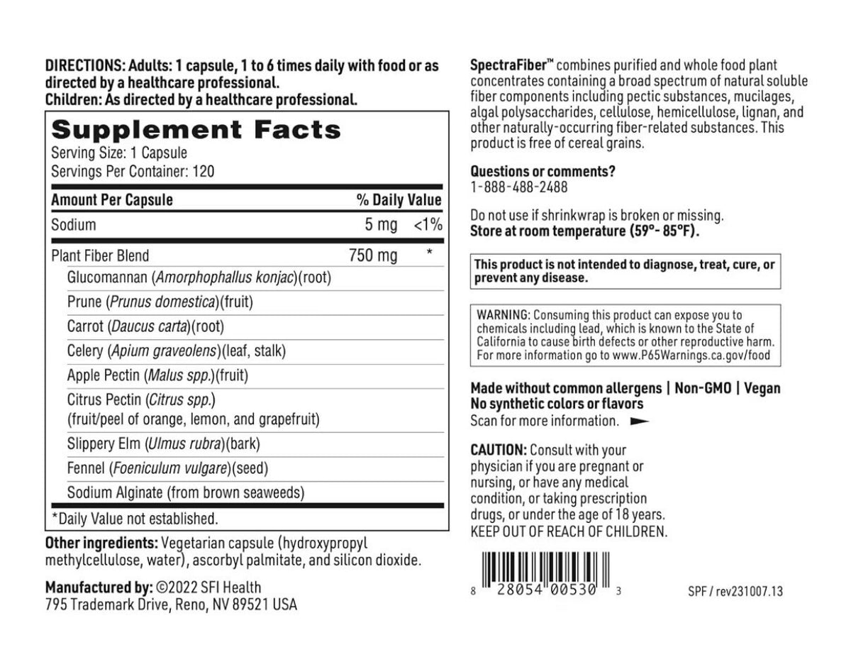 SFI Health Spectrafiber Soluble Probiotic Fiber Blend Dietary Supplement 120caps