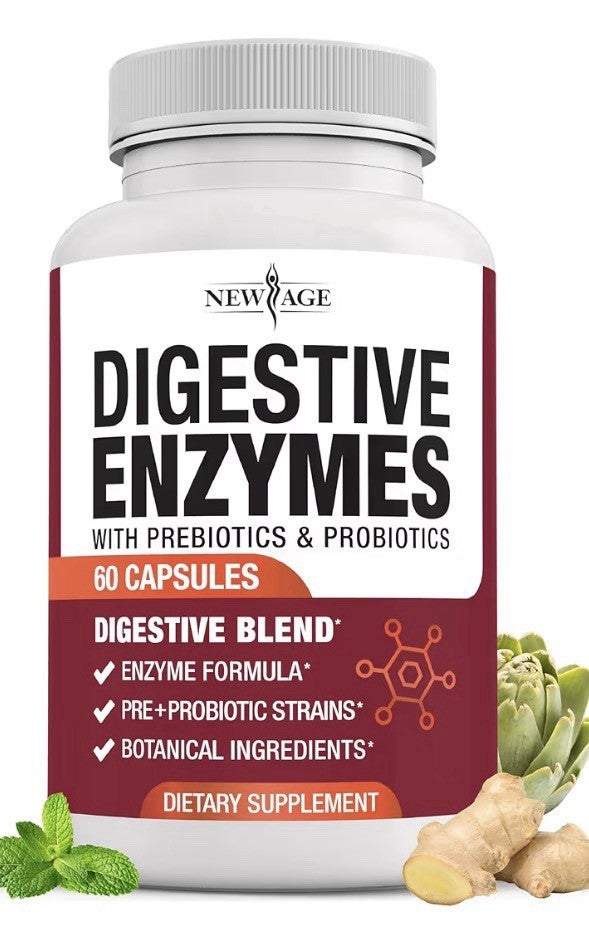 NEW AGE Digestive Enzymes for Gut Digestive Health Probiotic Prebiotics 60 Caps