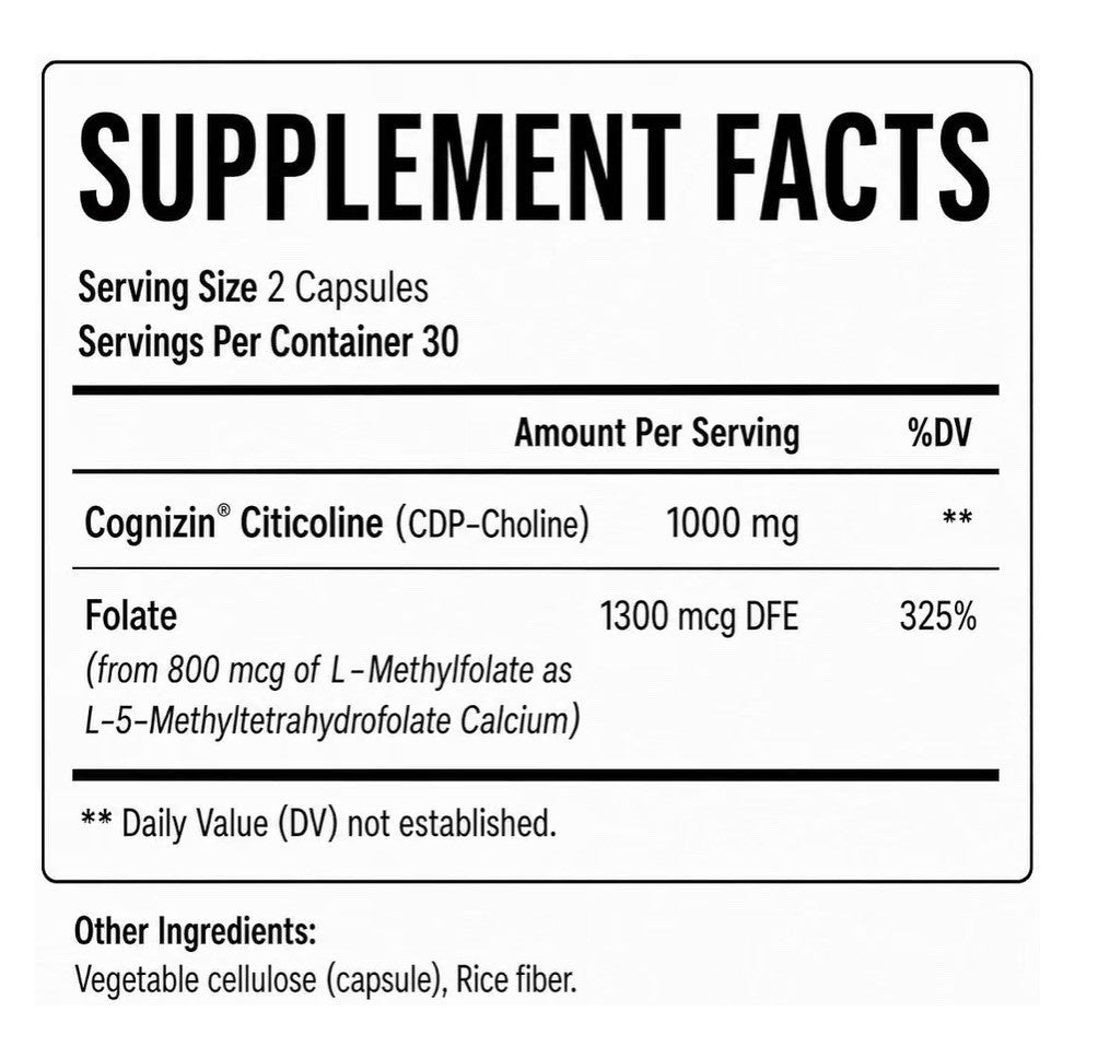 Teaveli Cognizin Citicoline 1000mg CDP Choline Brain Function Support 60Capsules
