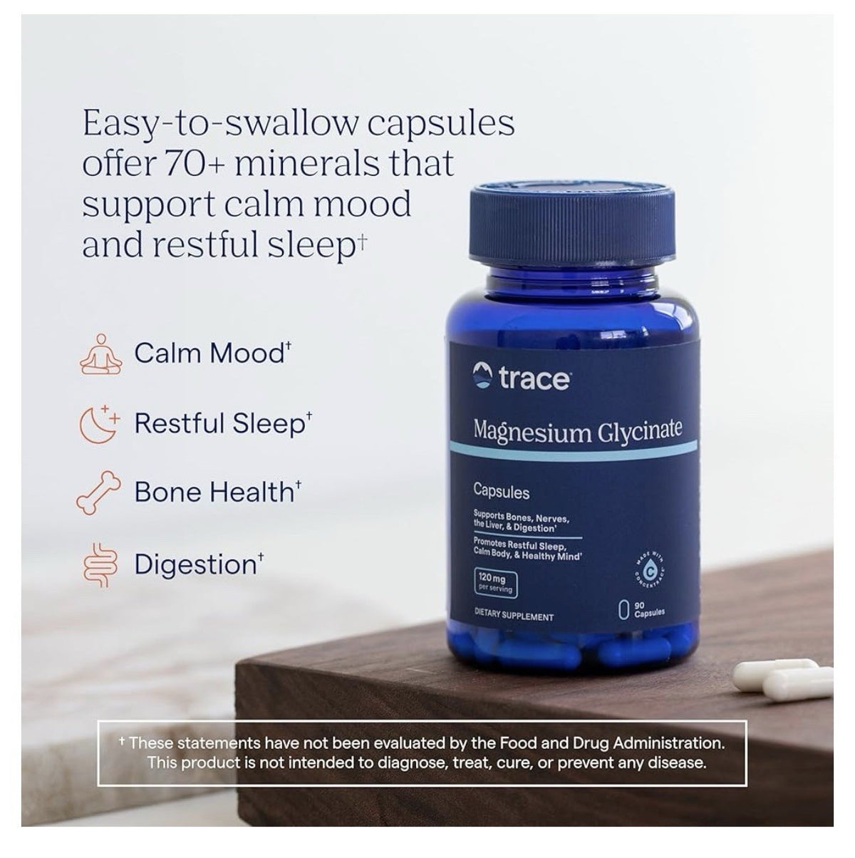 2 Pack Trace Minerals Magnesium Glycinate Gentle Healthy Bones Nerve Mind Sleep