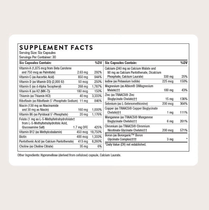 THORNE Women's Multi 50+ Comprehensive Daily Multivitamin Supplement 180Capsules