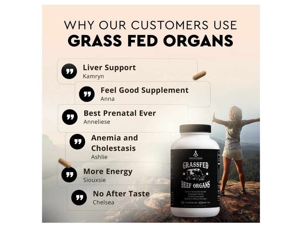 Ancestral Supplements Beef Organs Grass Fed Whole Body Wellness 180 Capsules