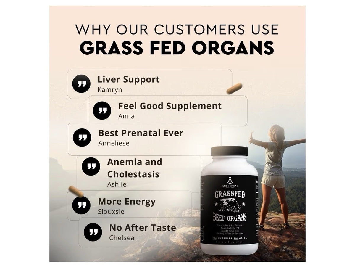 Ancestral Supplements Beef Organs Grass Fed Whole Body Wellness 180 Capsules